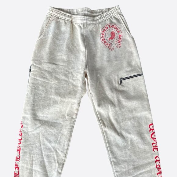 Chrome Hearts Drake Cream & Pink Certified Chrome Cross Logo Sweatpants - Picture 1 of 6